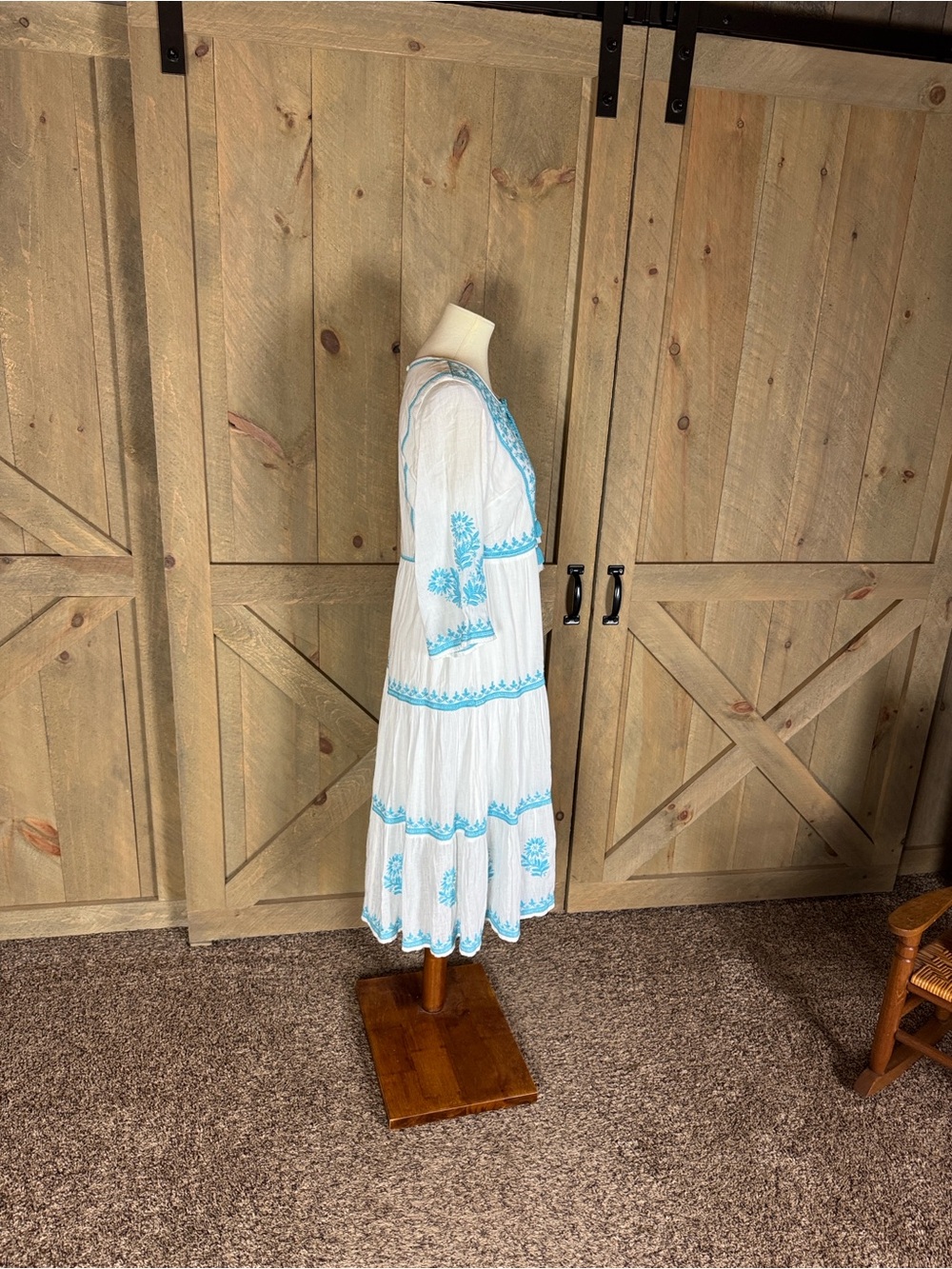 Soft Surroundings Juniper white gauze dress with aqua embroidery Size Small - Picture 4 of 16